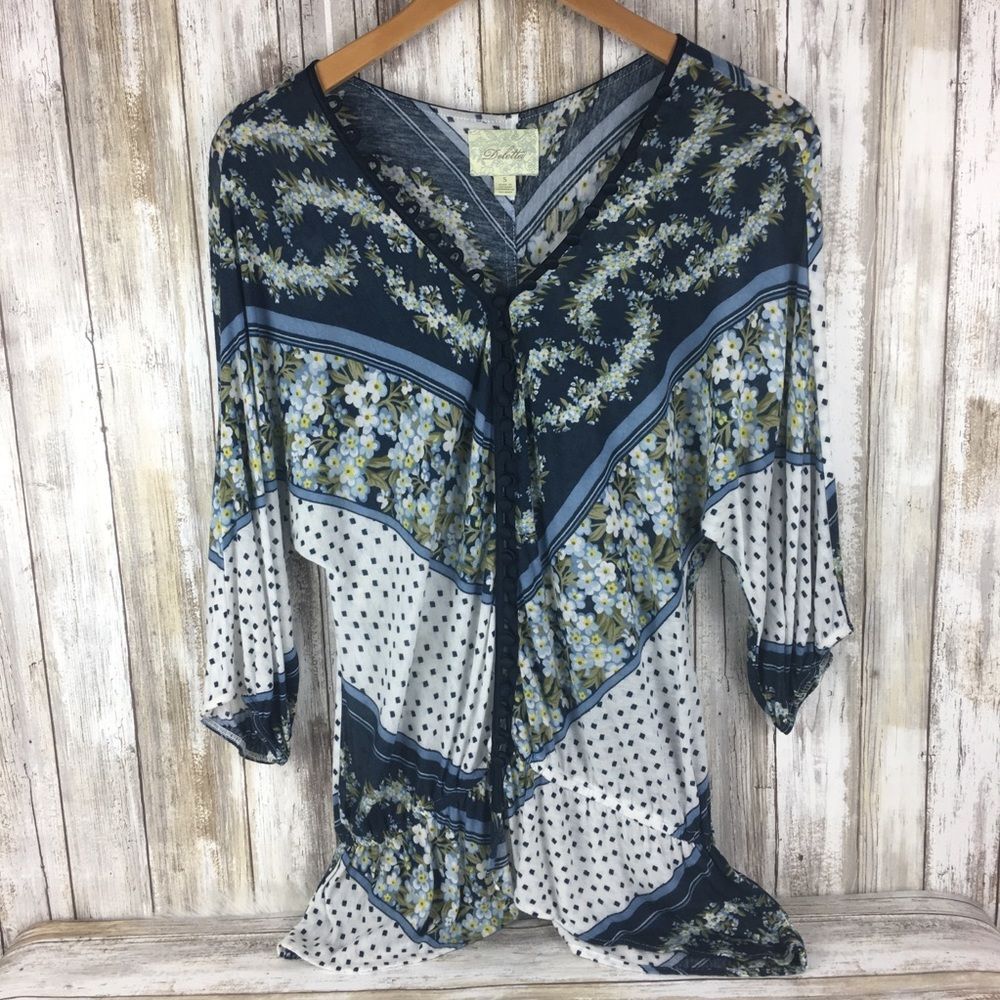Deletta Anthropologie Urban Outfitters Tunic top Blouse 3/4 sleeve size Small